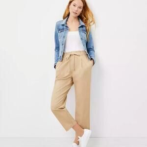 LOFT Khaki Cotton Poplin Paperbag Pants Sz S